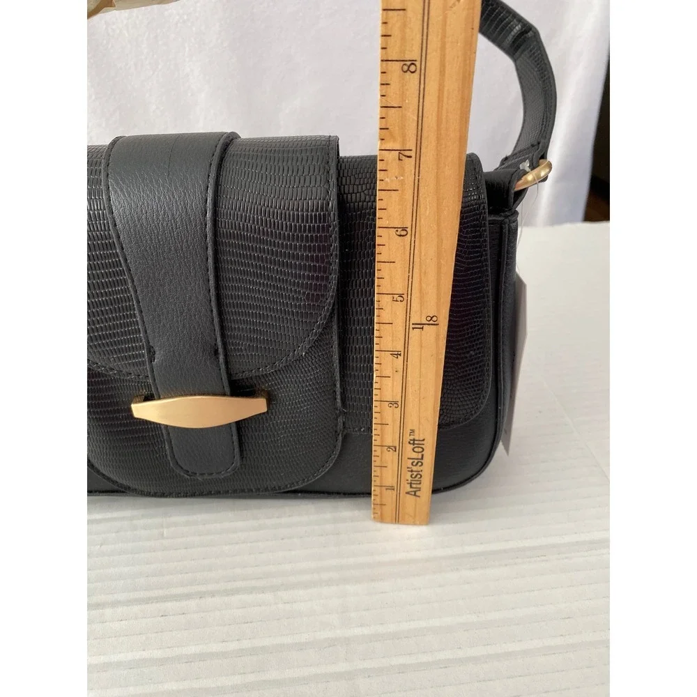Time And True Shoulder Bag Women OS Black New Lizard Embossed Baguette Snap Magn - Picture 4 of 10